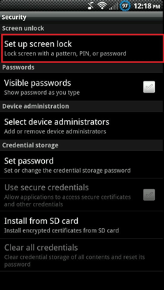 Android Security, Set Up Screen Lock